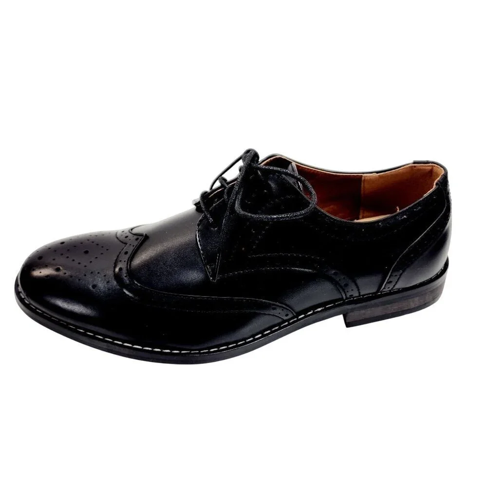 Mens Heez Black Leather Brogue Dress Shoes Size 11 New - Picture 9 of 14
